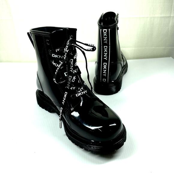Dkny Shoes - DKNY Tilly Black Waterproof Combat Boots Size 9 Shiny Whimsigoth Goth Punk Fall